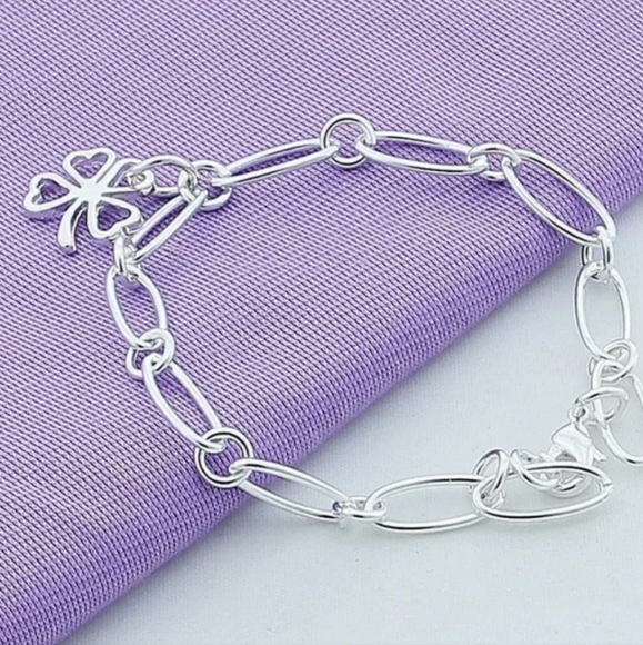 🍀🍀NEW🍀🍀PRETTY!! 925 STERLING SILVER SHAMROCK BRACELET 🍀🍀 - Picture 3 of 15